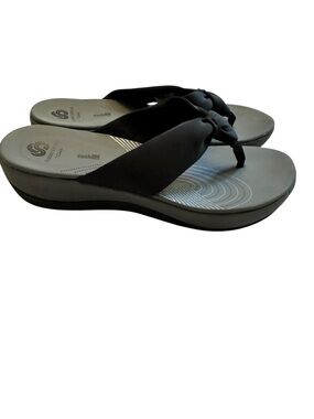 Clarks Arla Glison Cushion Soft Comfort Wedge Slide Sandals Black Womens 9